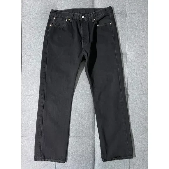 Levi 501 Jean Men 34x30 Black Denim Straight Leg Button Fly (30x29 see photos) - Picture 3 of 7